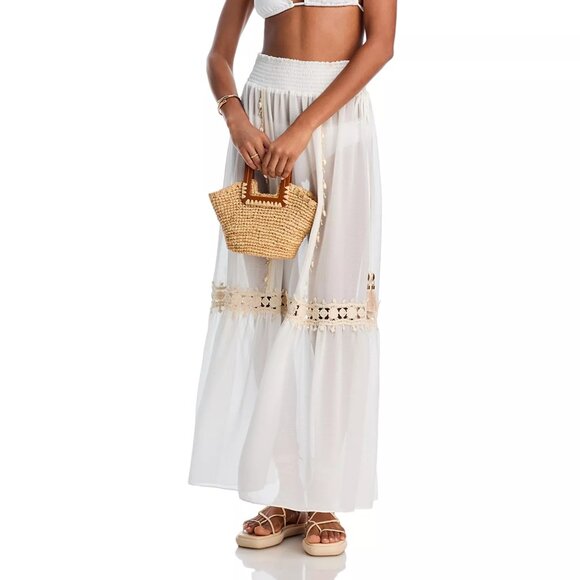 275$ Ramy Brook Orlayne Cover-Up Crochet Trim A-Line Maxi Skirts Size M White - Picture 1 of 3